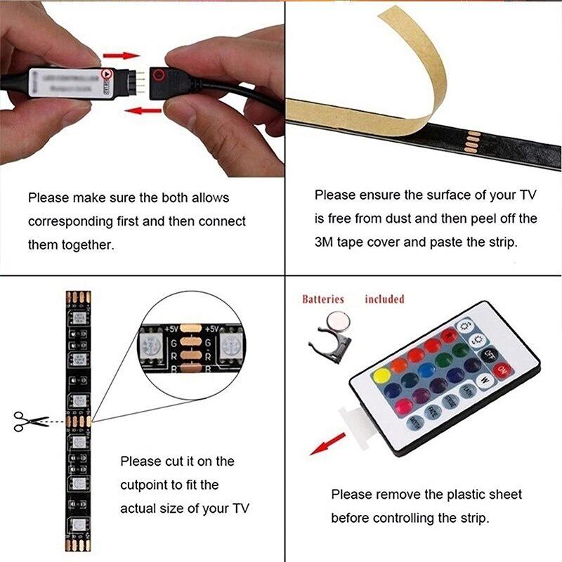 USB LED Strip Light 5050 RGB Light Strip TV Backlight Lights Decor RGB For Bedroom Indoor Decor