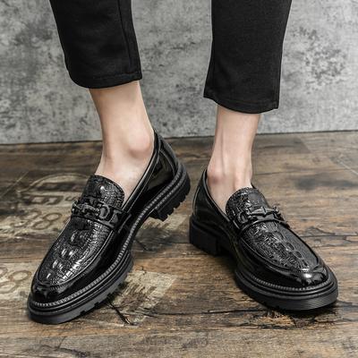 Men Leather Oxford Crocodile Pattern Genuine Leather Classic Men Dress Shoes Black One Foot Loafers Men Iron Buckle Casual Shoes