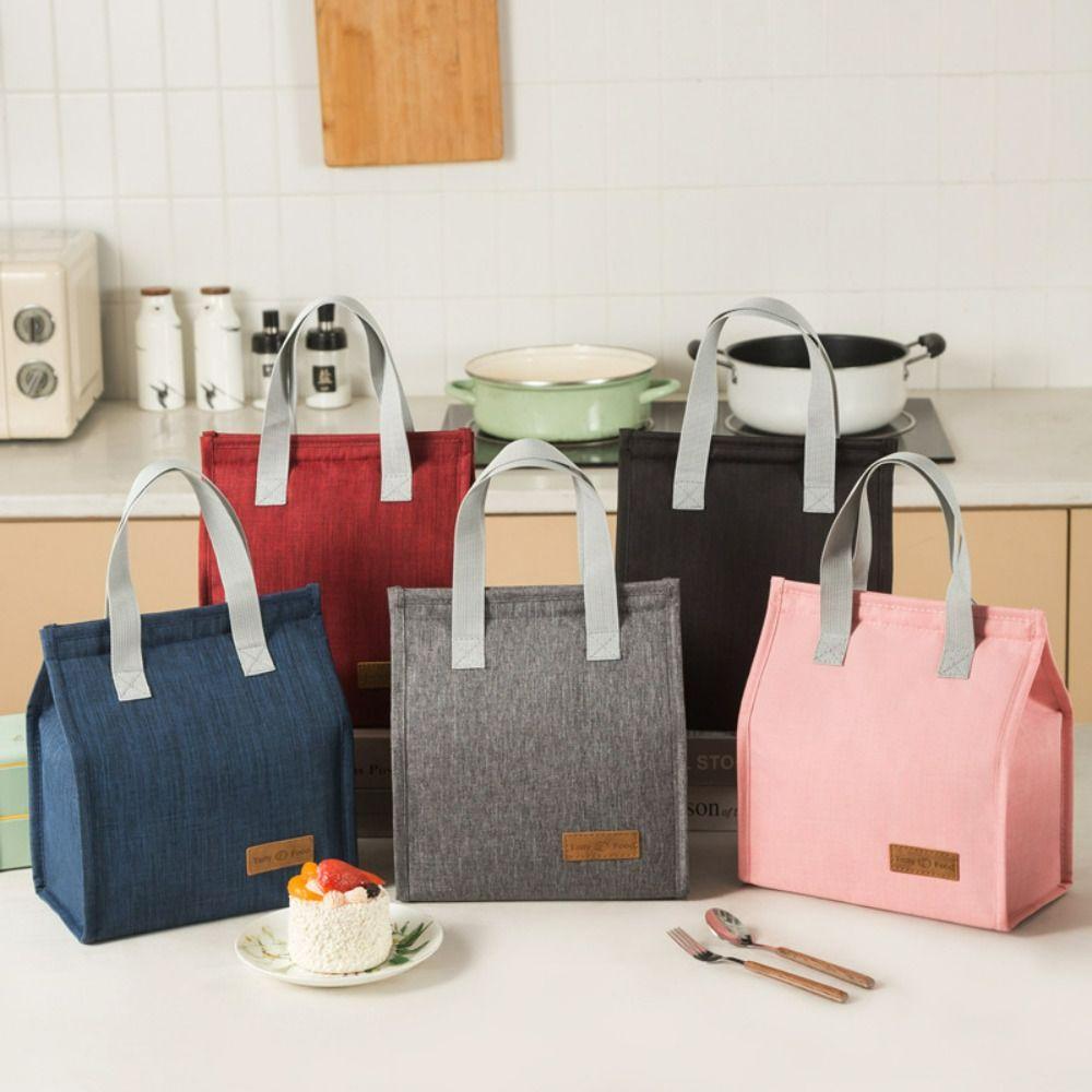 Solid Color Thermal Breakfast Organizer Tote Canvas Lunch Bag Food Hand Bags Waterproof Lunch Bag