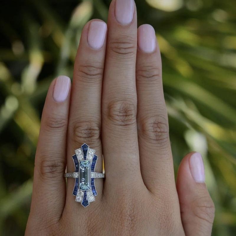 New jewelry, sapphire, classic court zircon, unisex fashion ring.