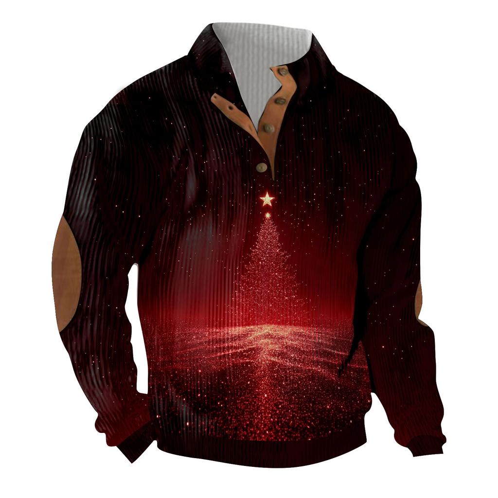 Weihnachtsdruck 3-Knopf - Herren-Sweatshirt mit Stehkragen, lässiger Outdoor-Kapuzenpullover mit Schnalle