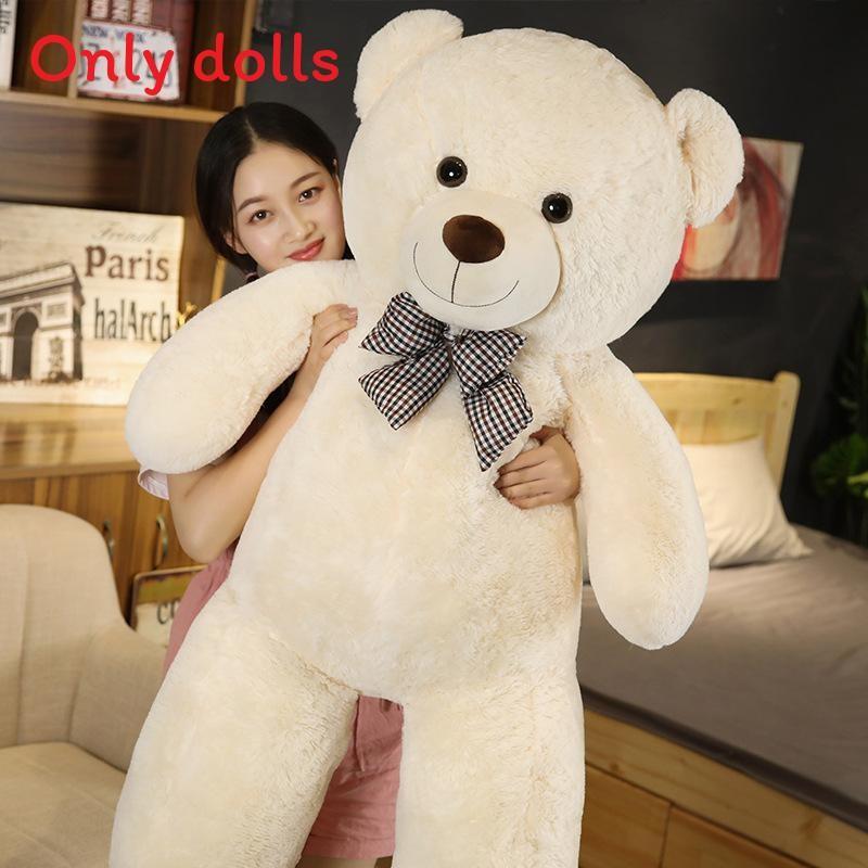 

Oversized Teddy Bear Plush Toy With Checkered Bow Decoration For Gift Kids белый