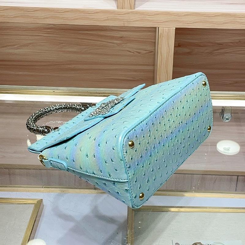 High-End 2025 Damen Crossbody-Tasche aus echtem Leder mit Strass-Straußenmuster