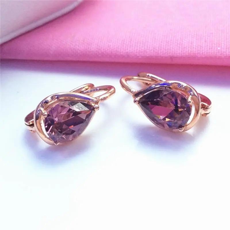 Color Gold Mori Water Drop Egg Surface Smoke Stone Retro Women'S Personality Earrings Rose Gold Plated Earrings
