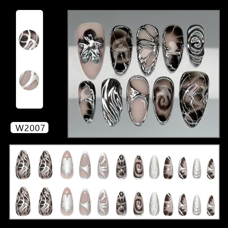 Sweet Cool Silver Metal Personality Wear Armor 24 Pieces Press On Nails