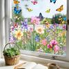 Glass Sticker Peel Stick Static Window Film Vibrant Color Spring Flowers Butterflies Pattern Window Decal Home Decor