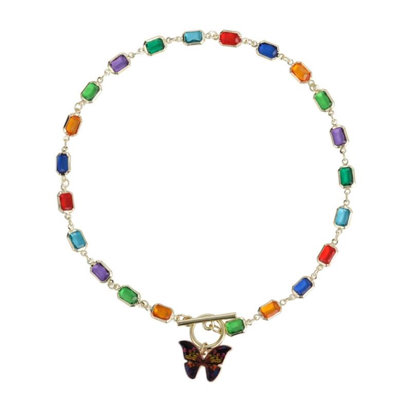 Ethnic Jewelry Set Bohemian Butterfly Pendant Necklace Bracelets Crystal Gem Chain Choker Handchain Jewelry Women 1