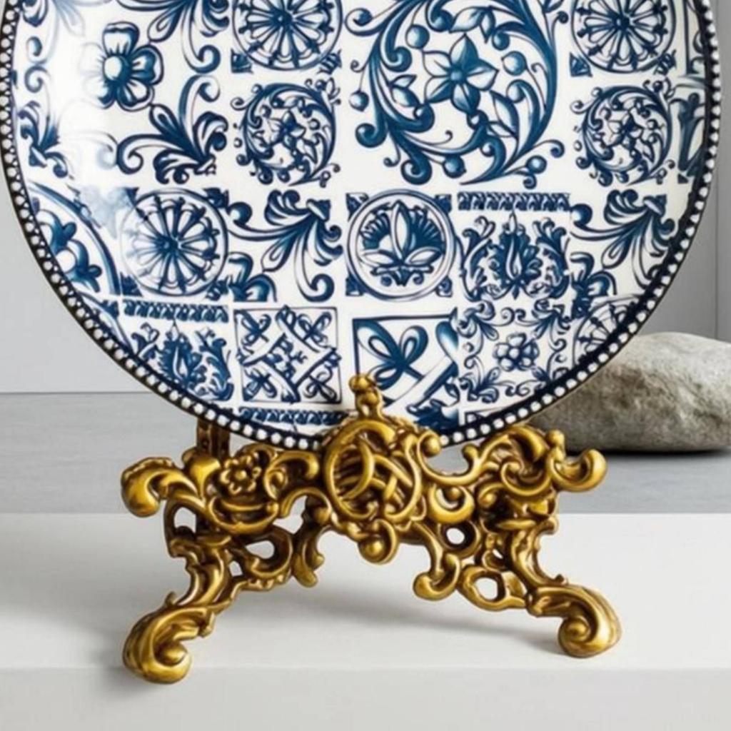 Verzierter Messing-Staffelei-Ständer mit durchbrochener Rollwerk-Display-Halterung, Bogenförmiger Oberteil-Ständer