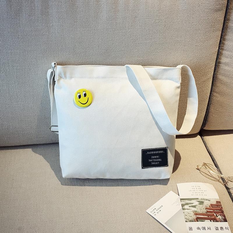 One-shoulder Portable Fresh Canvas Bag, Zipper Simple Casual Large-capacity Shopping Bag