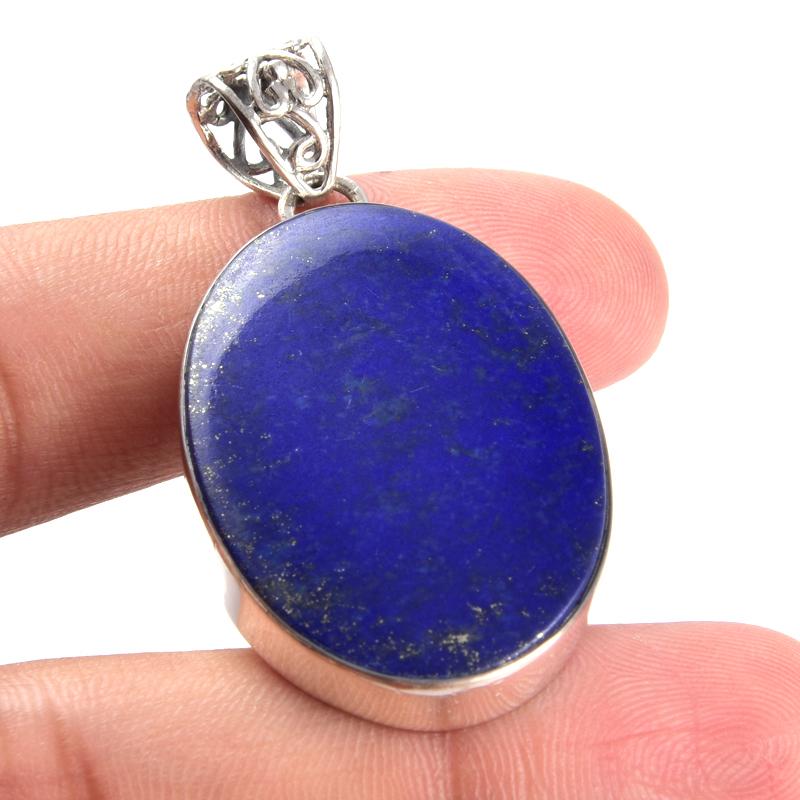 Natural Lapis Lazuli Gemstone 925 Solid Sterling Silver Gift Pendant 1.9" J7r92