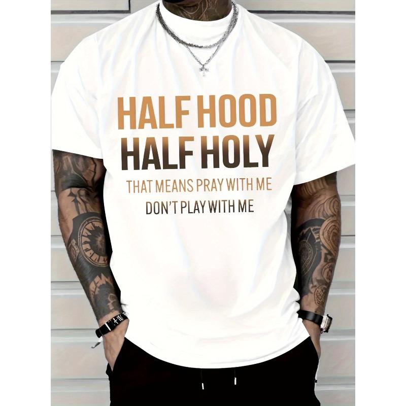

Men S Casual T-Shirt Print Short Sleeve Round Neck Top, with Bold Brown Letters, Four Seasons Comfortable, Urban Style, Durable Material, Youth Style S белый