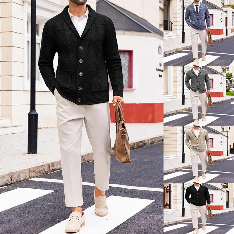 Men's Korean Style Knit Cardigan - Long Sleeve, Autumn Casual, Solid Color Sweater