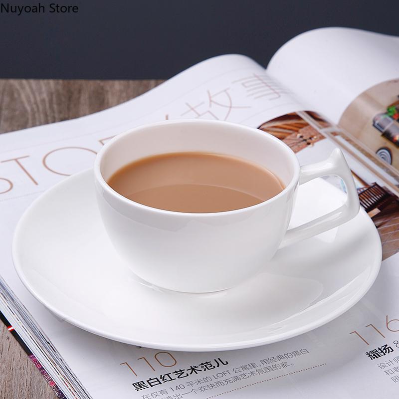 Simple Bone China Coffee Cup and Saucer Pure White Creative Ceramic Coffee Cup Flower Tea Cup Household 150ml Milk Cup Water Cup