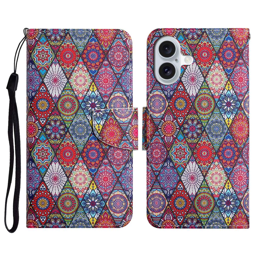 For iPhone 16 Case Pattern Printing Protective Leather Folio Phone Cover
