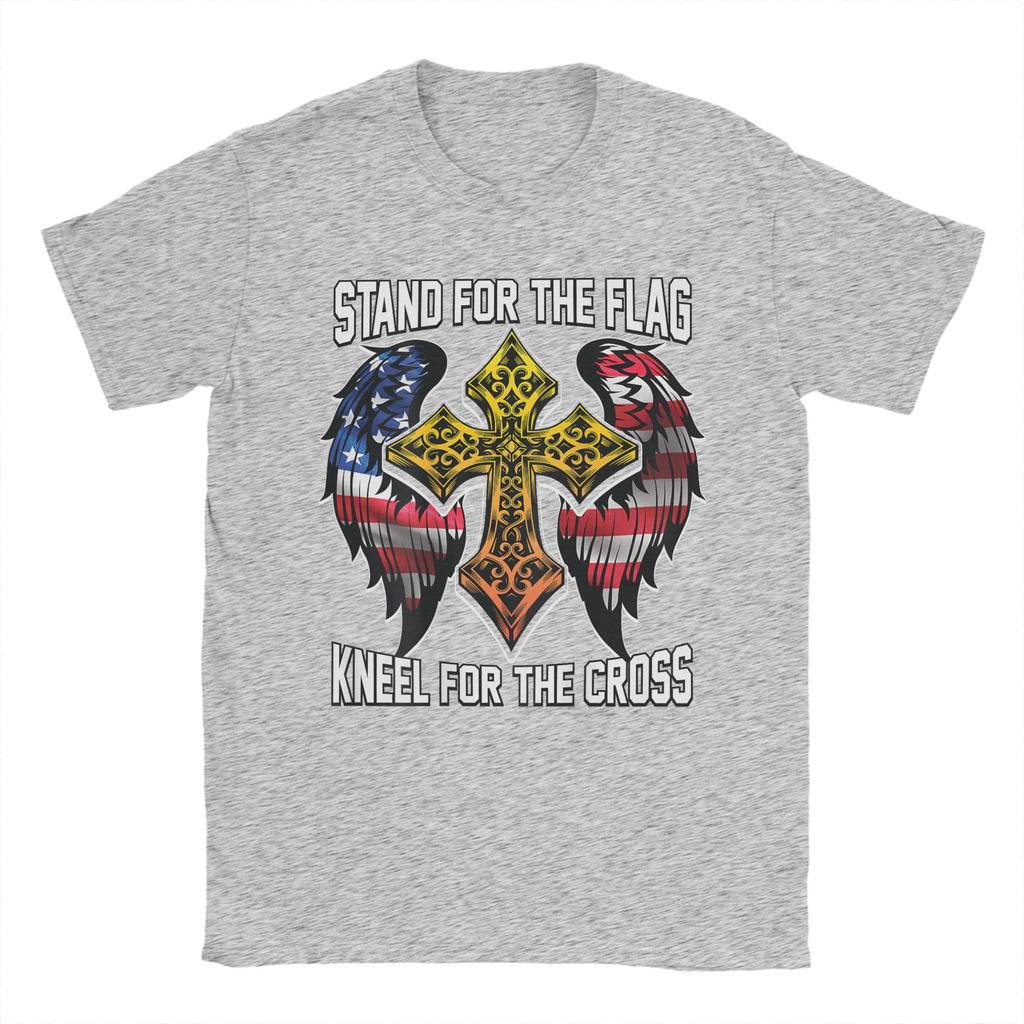 Stand For The Flag Kneel For The Cross Men's T Shirts Veteran's Day Novelty Tees Short Sleeve T-Shirt Cotton Gift Merchandise