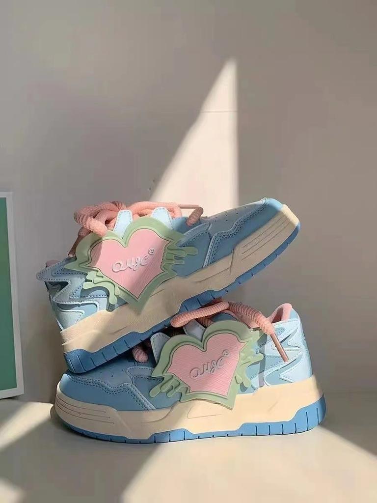 Niche dopamine mandarin duck skateboard shoes women's 2025 summer new versatile ins thick-soled heightening bread shoes