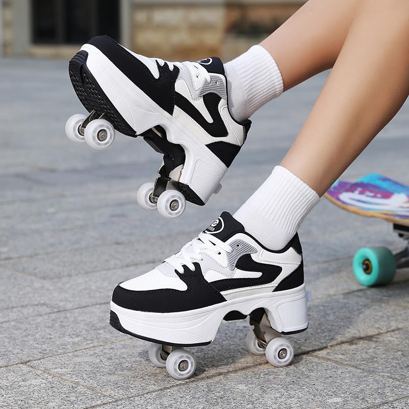 Kinder Rollschuh-Sneaker mit Doppelrollen für Jungen / Mädchen Verformbare Schuhe Rollschuhschuhe