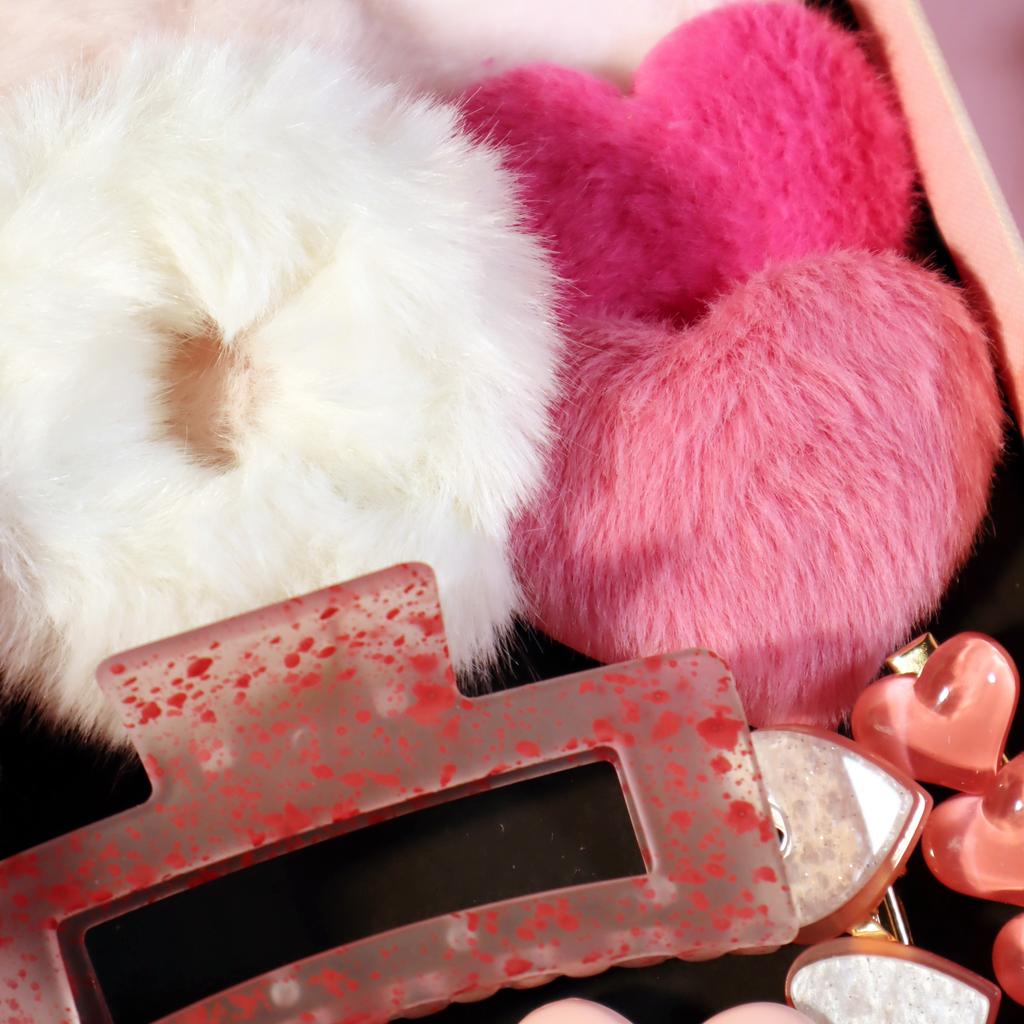 Pink Hair Accessories Set,Hair Scrunchies For Women, Love Hair Clip Pink Splashing Ink Hair Clip For Valentine's Day