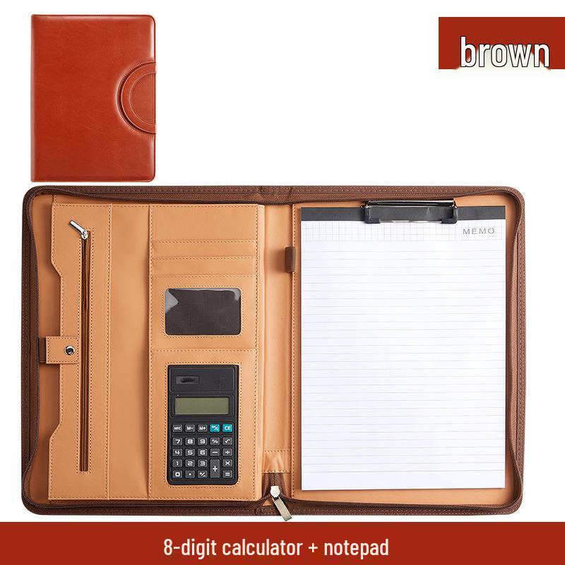 A4 Business Folder with Calculator and Zipper - Sales Manager's Document File Folder