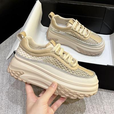 Summer Dad Shoes New Mesh Breathable Platform Women's Shoes Versatile Casual Shoes Rhinestone Small Size Platform Shoes