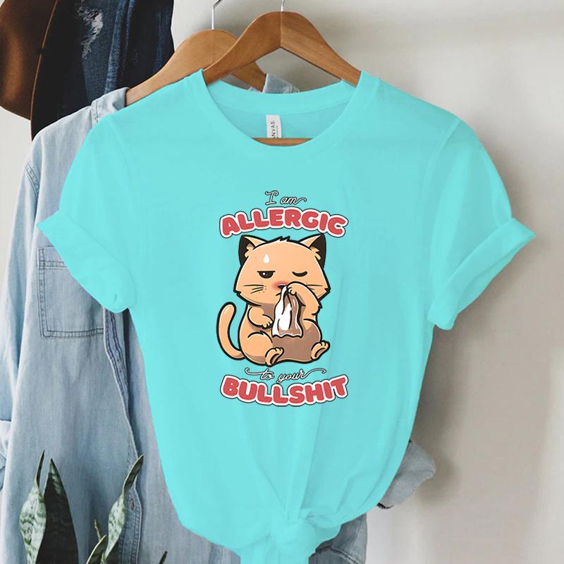 Woman Tshirts Graphic T Shirt Womens ALLERGIC BULLSHIT Printed Tshirt Fashion Youthful Female Clothing  Womens Clothing Sales