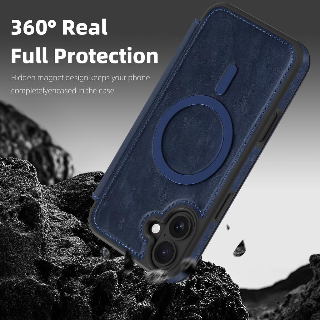 For iPhone 16 Plus Case Compatible with MagSafe RFID Blocking Card Holder Leather Phone Cover