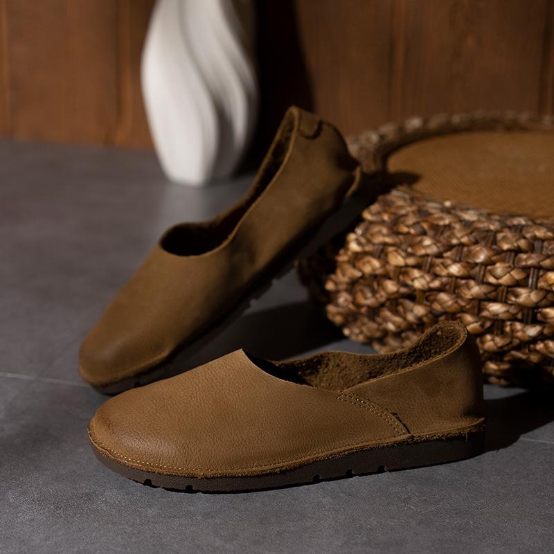 Ručně vyráběné kožené dámské boty kulatá špička měkká podrážka měkký povrch pohodlné ploché boty první vrstva hovězí kůže jednoboty pánské a dámské stejný styl