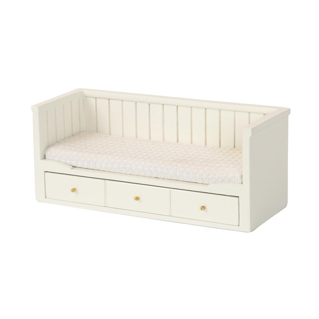 1/12 Scale Dollhouses Single Bed Miniature Furniture Pretend Play for Kids Doll House Furniture Model for Dollhouses