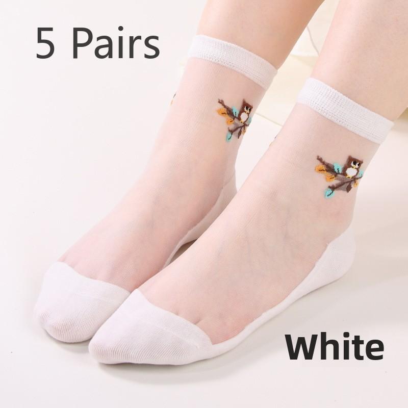 5 Pairs Jacquard Glass Stockings Transparent Socks Casual Crystal Silk Stockings for Women