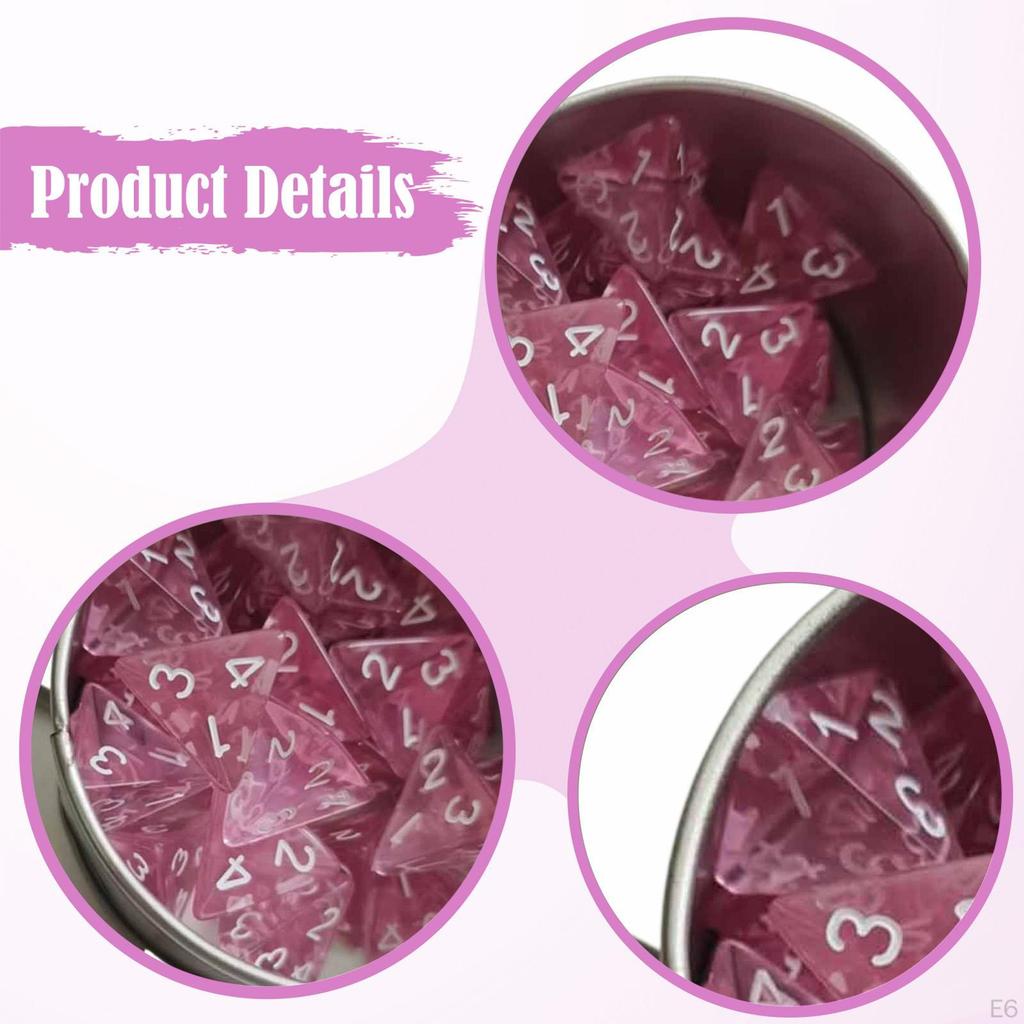 25Pcs Acrylic Polyhedral Dice 4 Sided Portable with White Numbers Storage Case for Board