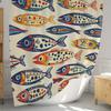 A Stylish Colorful Sardine Printed Shower Curtain And Window Curtain With 12 Hooks.