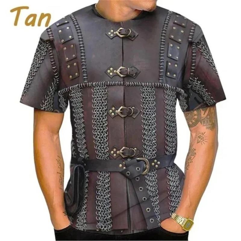

Футболка с 3D-принтом в виде средневековых доспехов для мужчин, косплей, крутые графические футболки, повседневные свободные футболки с круглым вырезом, уличная одежда, футболки с коротким рукавом XL