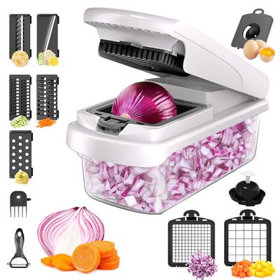 Picador de Alimentos Multifuncional 15 em 1 com Recipiente, Cortador de Legumes, Fatiador, Ralador e Picador de Legumes para Cozinha
