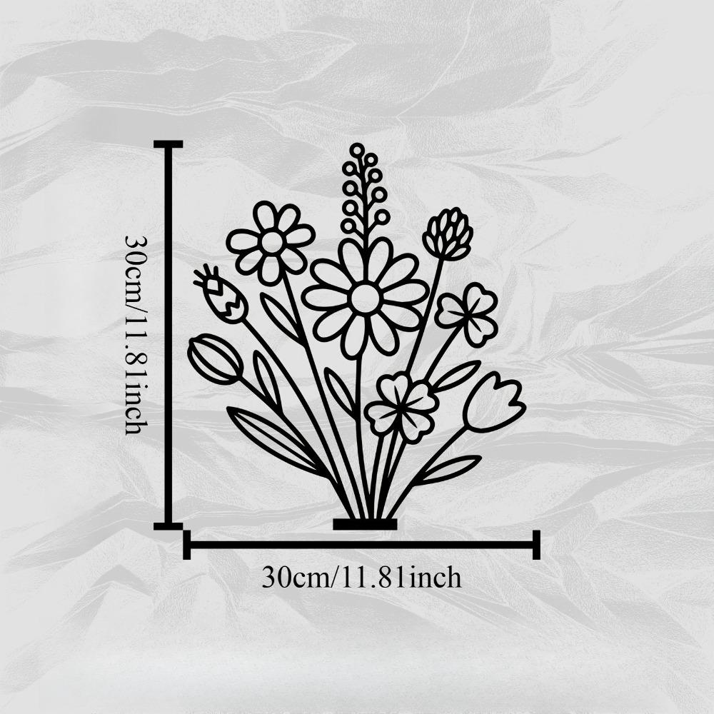 

Rust Resistant Iron Floral Wall Art Bouquet Sculpture for Living Room Garden Fence Decor Mother Day Easter Housewarming Gift Mounted Statue Mural 1pc 12in