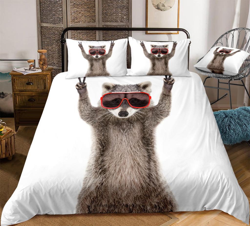 Єнот Підковдра Розмір Кінг Квін Мила Тваринна Тематика Комплект Постільної Білизни Візерунок Дикої Природи Чохол для Ковдри 2/3шт Поліестер Чохол для Ковдри