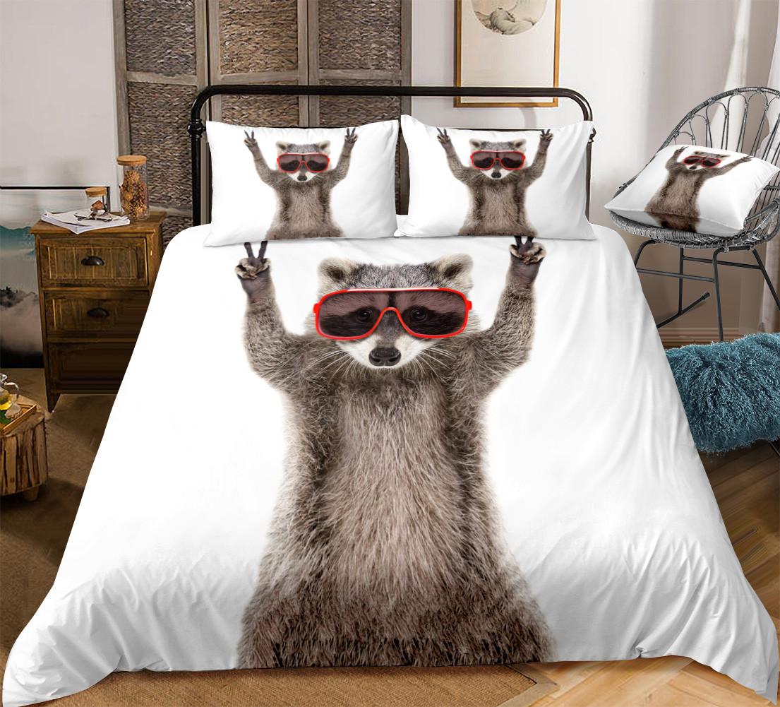 

Пододеяльник с изображением енота размера King Queen, комплект постельного белья с милым рисунком в виде животных, чехол из 2/3 предметов из полиэстера, пододеяльник EU single(135x200cm)