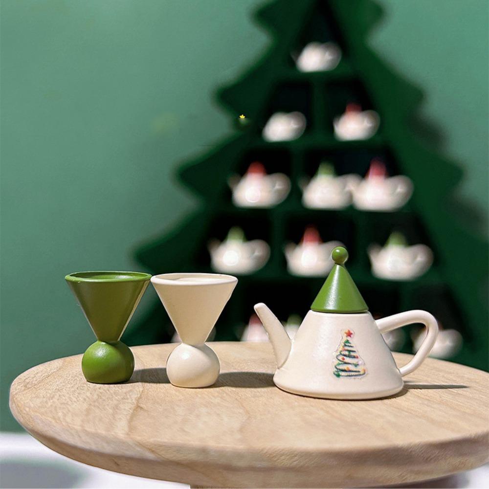 

1/12 1/6 Чашка Чайник Миниатюрные Кукольные Аксессуары Милый Кукольный Чайный Сервиз для Рождества L зелёный
