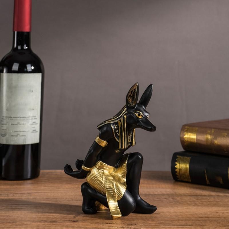 Exotic Themed Wine Rack With Bastet Anubis Statue Design Ancient Egyptian God Resin Kitchen Decors For Wine Enthusiasts