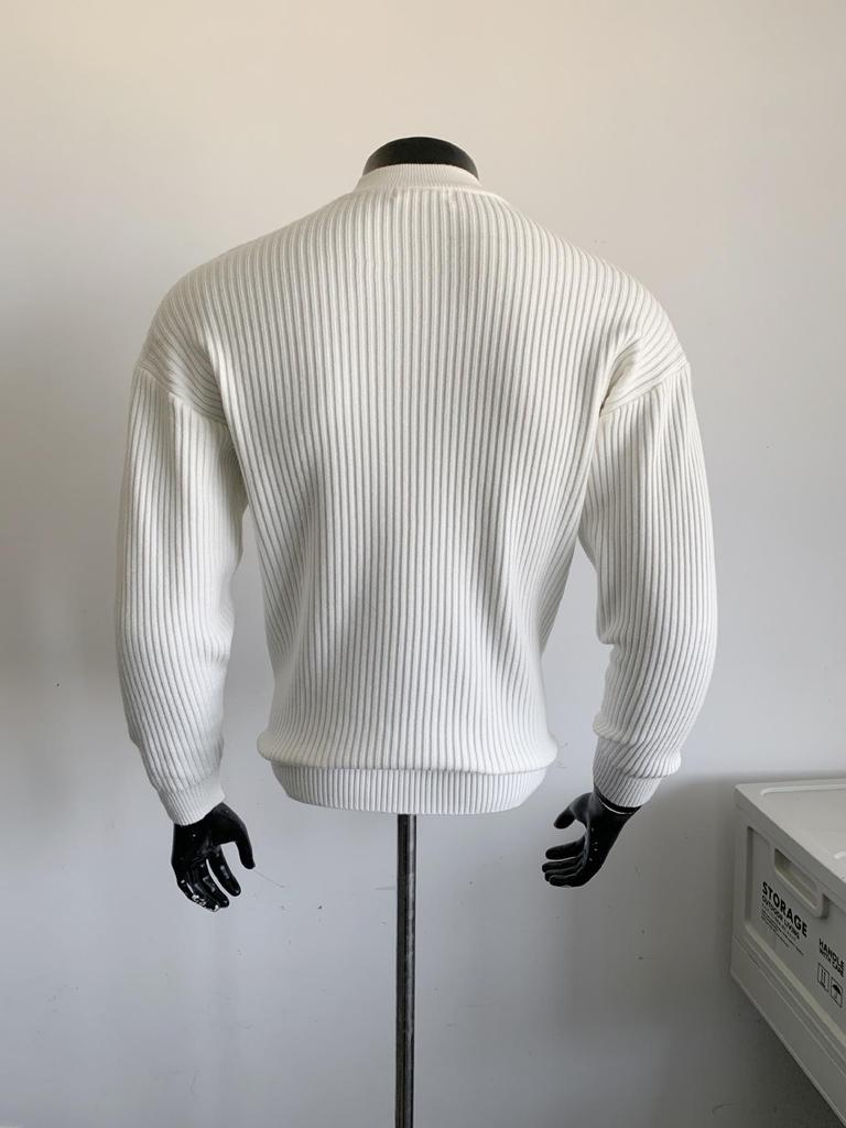 Men's Winter Korean-Style Ribbed Knit Sweater with Half-High Collar - Trendy, Clean Fit