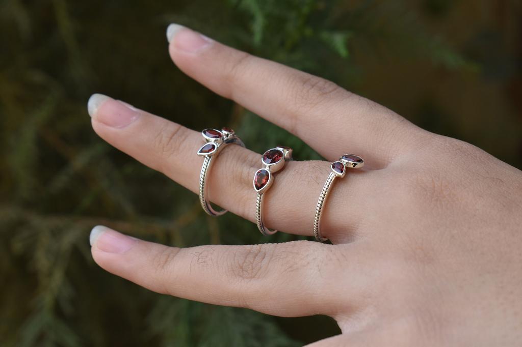 Minimalist Garnet Ring: 925 Sterling Silver Stackable Band