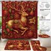 4 Stück Weihnachts-Gold-Rentier Rot Bedrucktes Badezimmer-Set 180x180 Wasserdichter Duschvorhang Bodenmatte, U-förmige Matte, Toilettensitzbezug