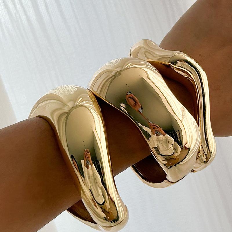 Exaggerated Wide Cuff Bangles Punk Gold Silver Color Geometric Metal Large Bangles for Women Bracelets Men Luxury Jewelry Gift