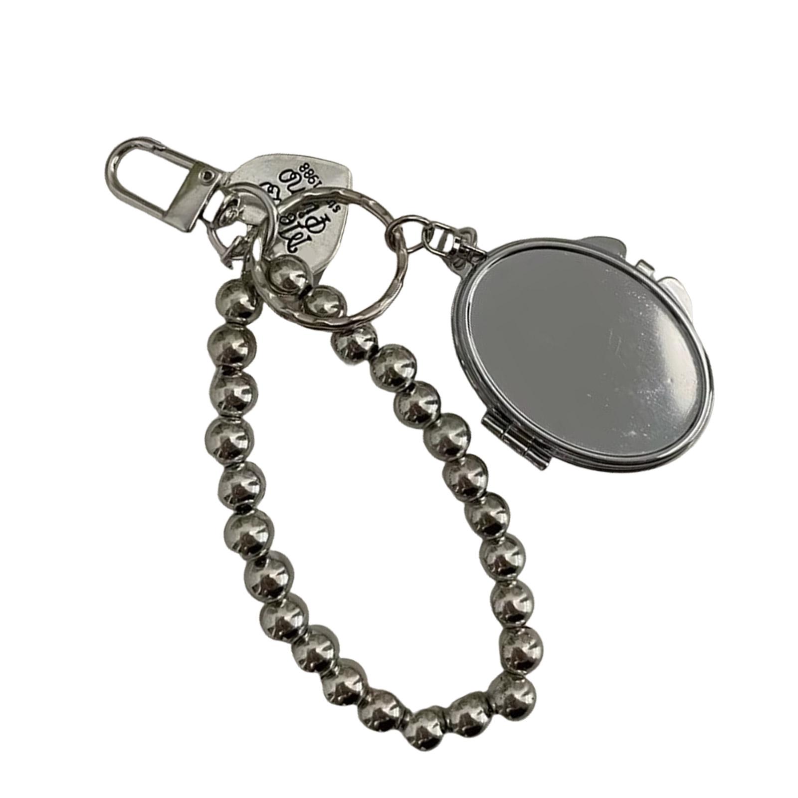 

Овальное/Круглое/В форме сердца зеркало и брелок с цепочкой из бусин, металлическая подвеска для сумки, модное кольцо для ключей, трендовый аксессуар для кошелька 1