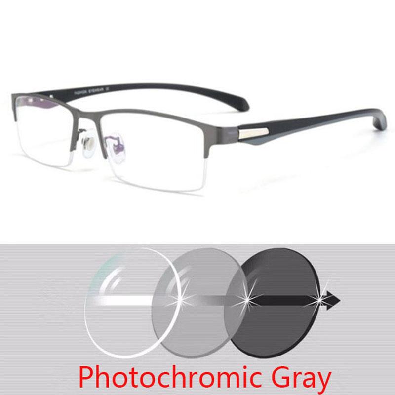 Men Half Metal Frame Photochromic Myopia Eyeglasses Women Chameleon Sun Prescription Glasses -0.5 -0.75 -1.0 -2 To -6