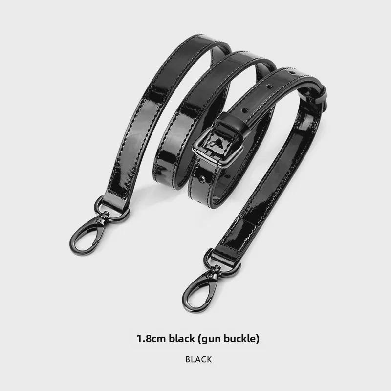 MHS-A-25 Shiny Patent Leather Black Adjustable Shoulder Crossbody Bag with Pin Buckle