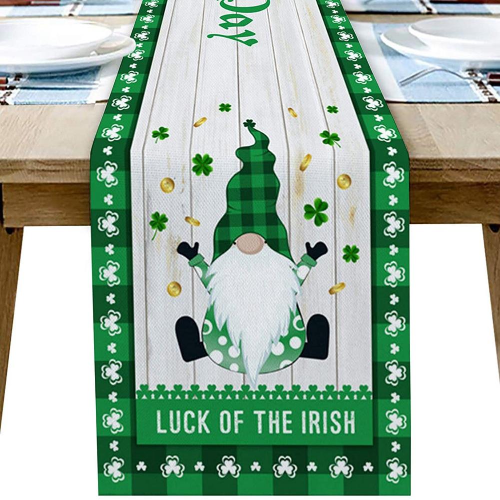 T02C!St. Patrick's Day Printed Table Runner Green Clover Table Runner For Saint Patricks Day Holiday Parties Decor