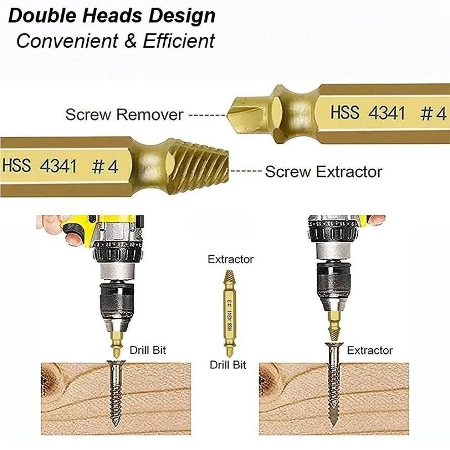 1Set 6 Pcs Damaged Screw Extractor Set Drill Bit Stripped Broken Remover Small Easily Quickly Take Out Kit Easy Demolition Tools