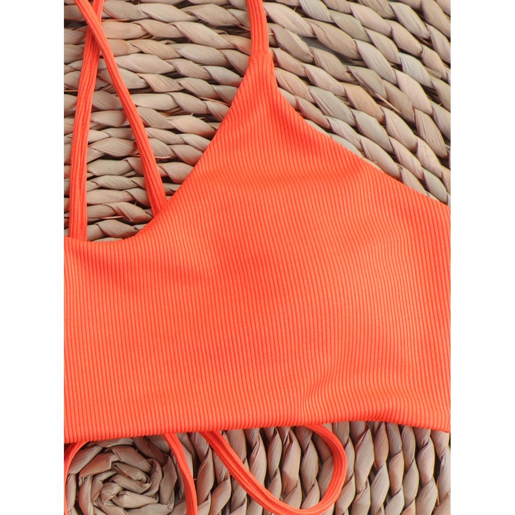 Buy Wrinkled Designer Swimsuit Women Ribbed Orange Luxury Swimwear 2022