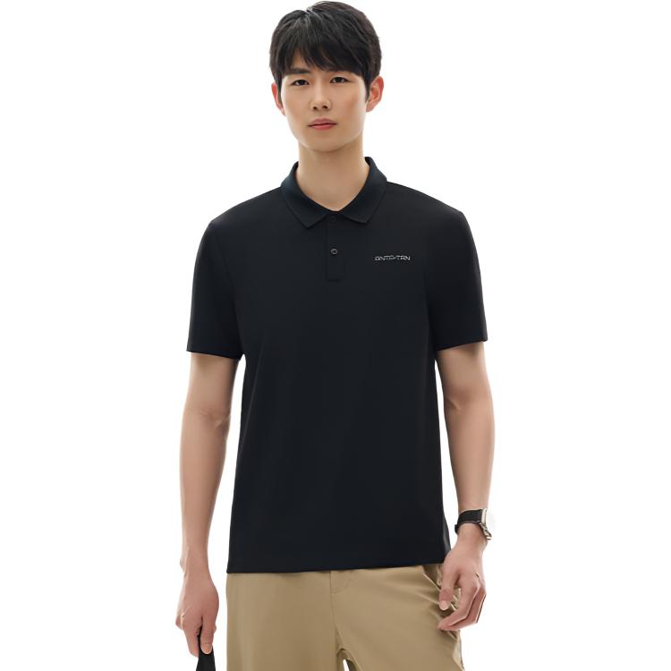 Anta Comfortable Casual Simple Versatile Letter Print Short Sleeve Polo Shirt Men tops Basic-Black 952527138-5