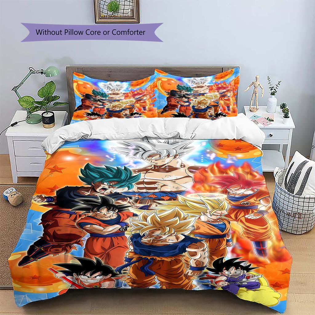 Povlečení se vzorem Son Goku, Sada přikrývky Potah na přikrývku Povlak na polštář Domácí dárek k narozeninám (1 * povlak na peřinu + 2 * povlak na polštář, bez jádra)